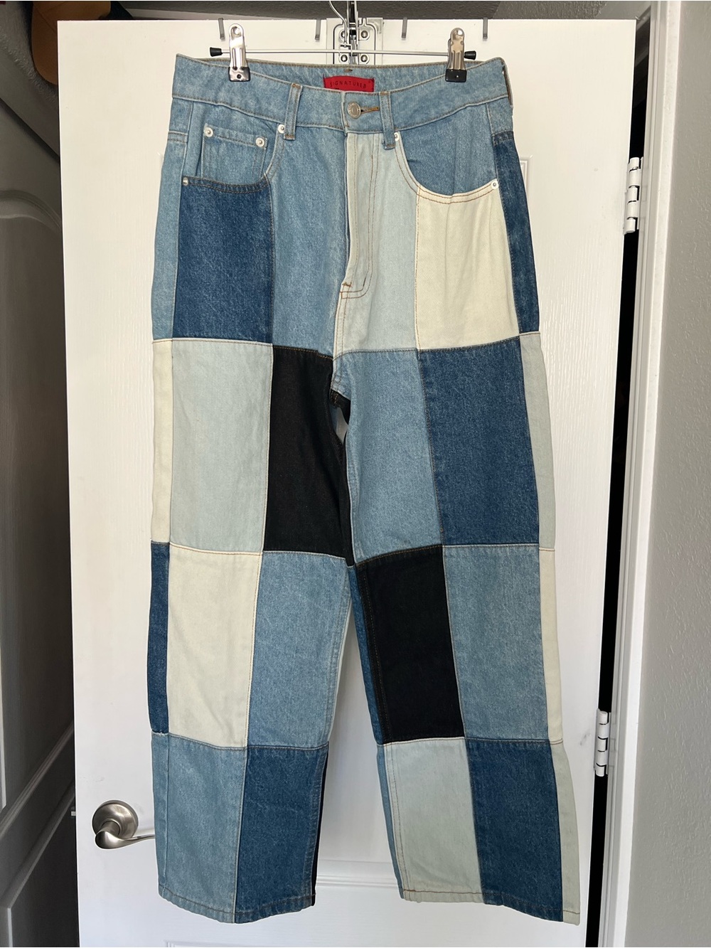 Signature8 Patchwork Multi-Blue Wide Leg Jeans